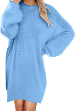 Oversized Sweater Dresses for Women Crewneck Long Sleeve Tunic Sweatshirts Plush Fleece Baggy Mini Dress Fall Outfits