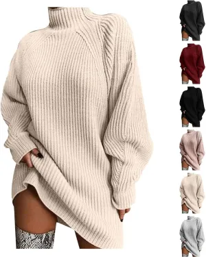 Oversized Sweaters Dress for Women Long Sleeve Kint Turlenck Sweater Fall Button Down Coats Knitted Loose Coat