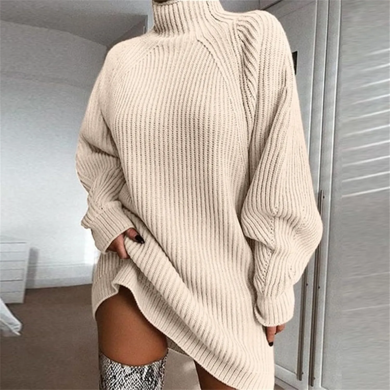 Oversized Sweaters Dress for Women Long Sleeve Kint Turlenck Sweater Fall Button Down Coats Knitted Loose Coat
