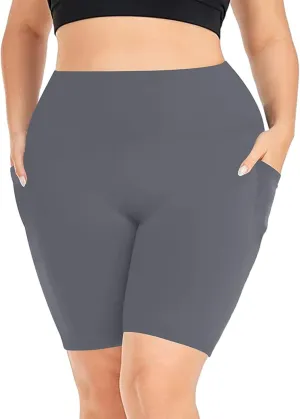 Plus Size Gym Shorts for Women Seamless High Waist Stretchy Yoga Leggings Tummy Hide Slimming Workout Biker Shorts