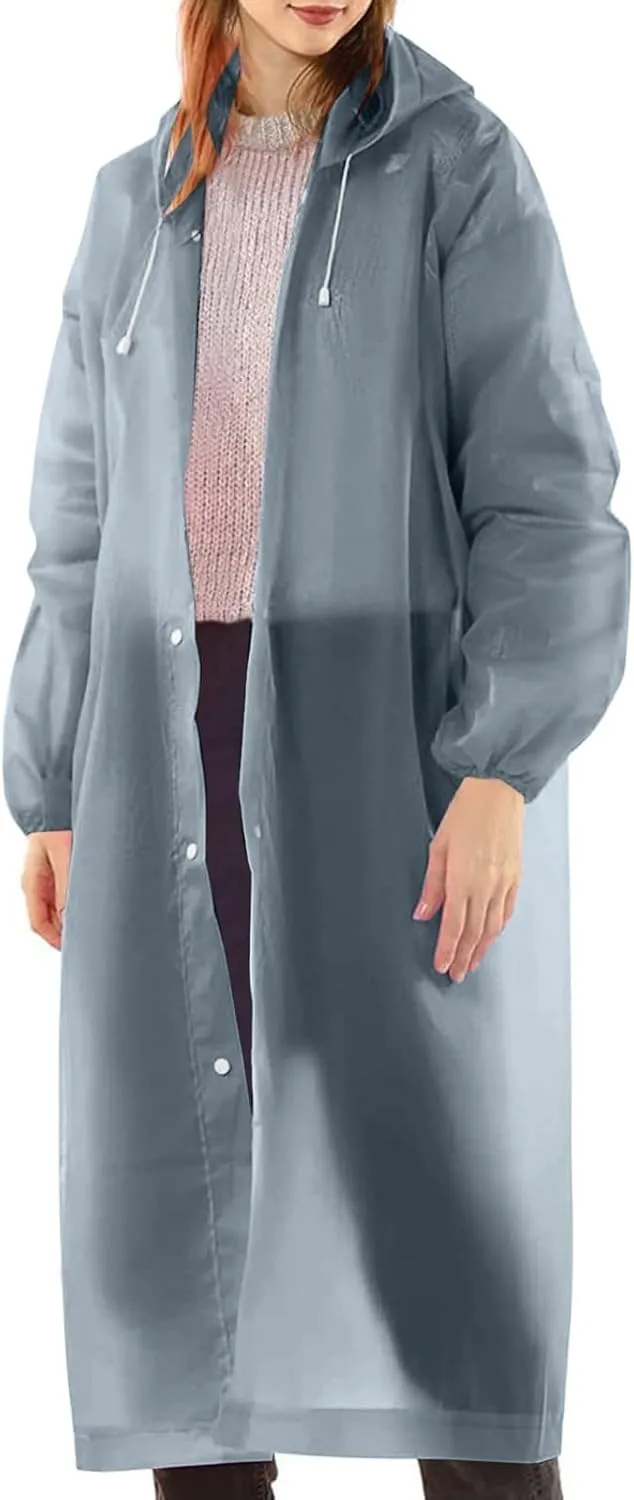Rain Ponchos for Adults Reusable 2 Pack Lightweight Hooded Raincoat Casual Drawstring Waterproof Rain Jacket