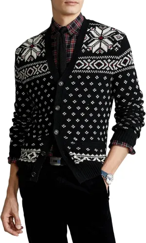 Ralph Lauren Men's Fair Isle Button up Long Sleeved Cardigan Sweater-HHB-L