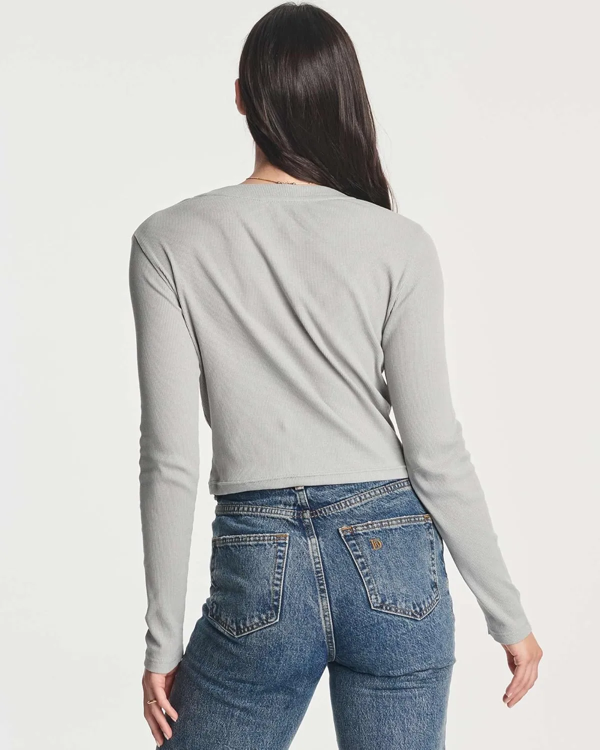 Real Essentials 4-Pack: Women's Long Sleeve Ribbed Knit Cotton Crew Neck Crop Top Shirt - (Available in Plus)