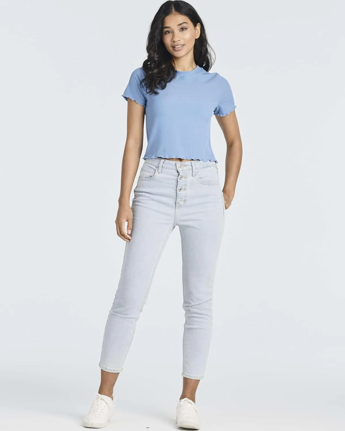 Real Essentials 4 Pack:Women's Lettuce Trim Ribbed Knit Short Sleeve Crop Tops Shirts Casual Summer Going Out T-Shirts