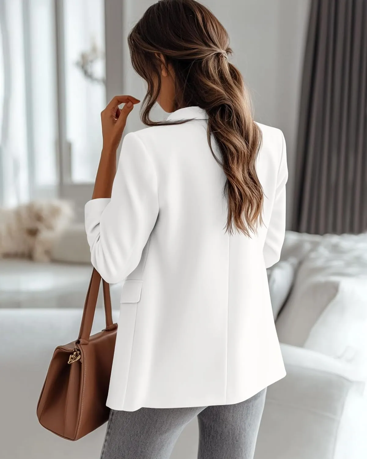 Riyiper Women's 3/4 Sleeve Blazer Open Front Blazer Jackets Casual Outfits Work Office Suit with Pockets