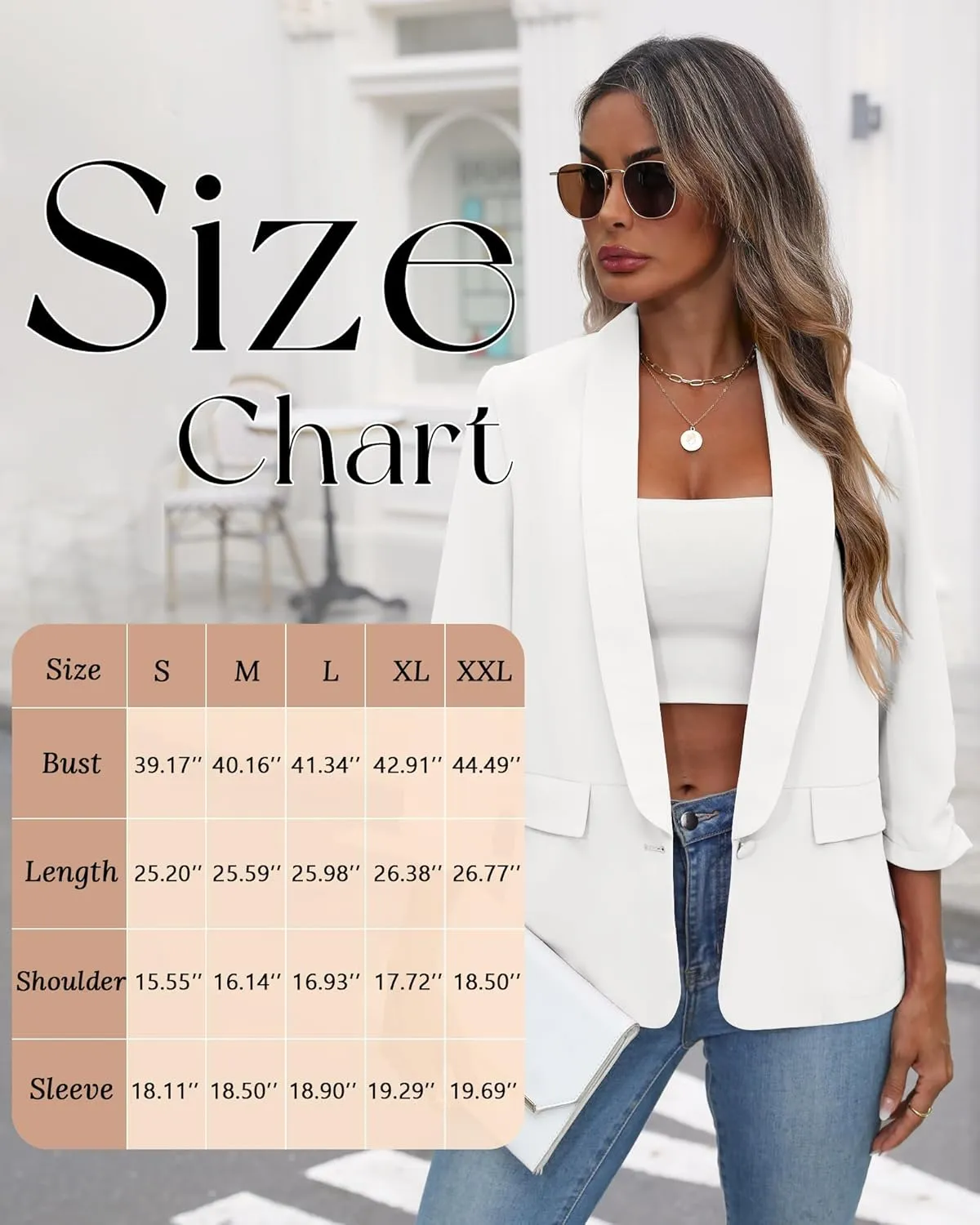 Riyiper Women's 3/4 Sleeve Blazer Open Front Blazer Jackets Casual Outfits Work Office Suit with Pockets