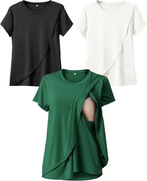 Rnxrbb Small Summer Nursing Tops for Breastfeeding T Shirts Short Sleeve Postpartum Clothes Sets 3 Pack
