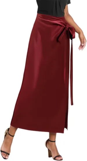 Satin Maxi Skirts for Women Plus Size Bodycon Elegant Long Skirt Slit Wedding Guest Cocktail Party Summer Dress
