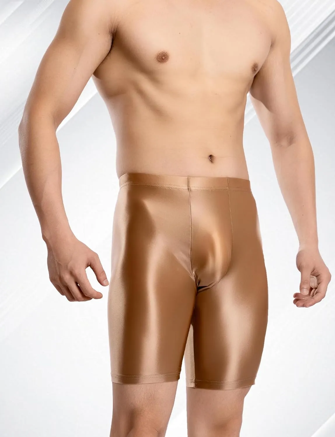 SEAUR Men's Shiny Sports Tights Shorts Oil Glossy Seamless Workout Compression Shorts See Through Trunks Underpants