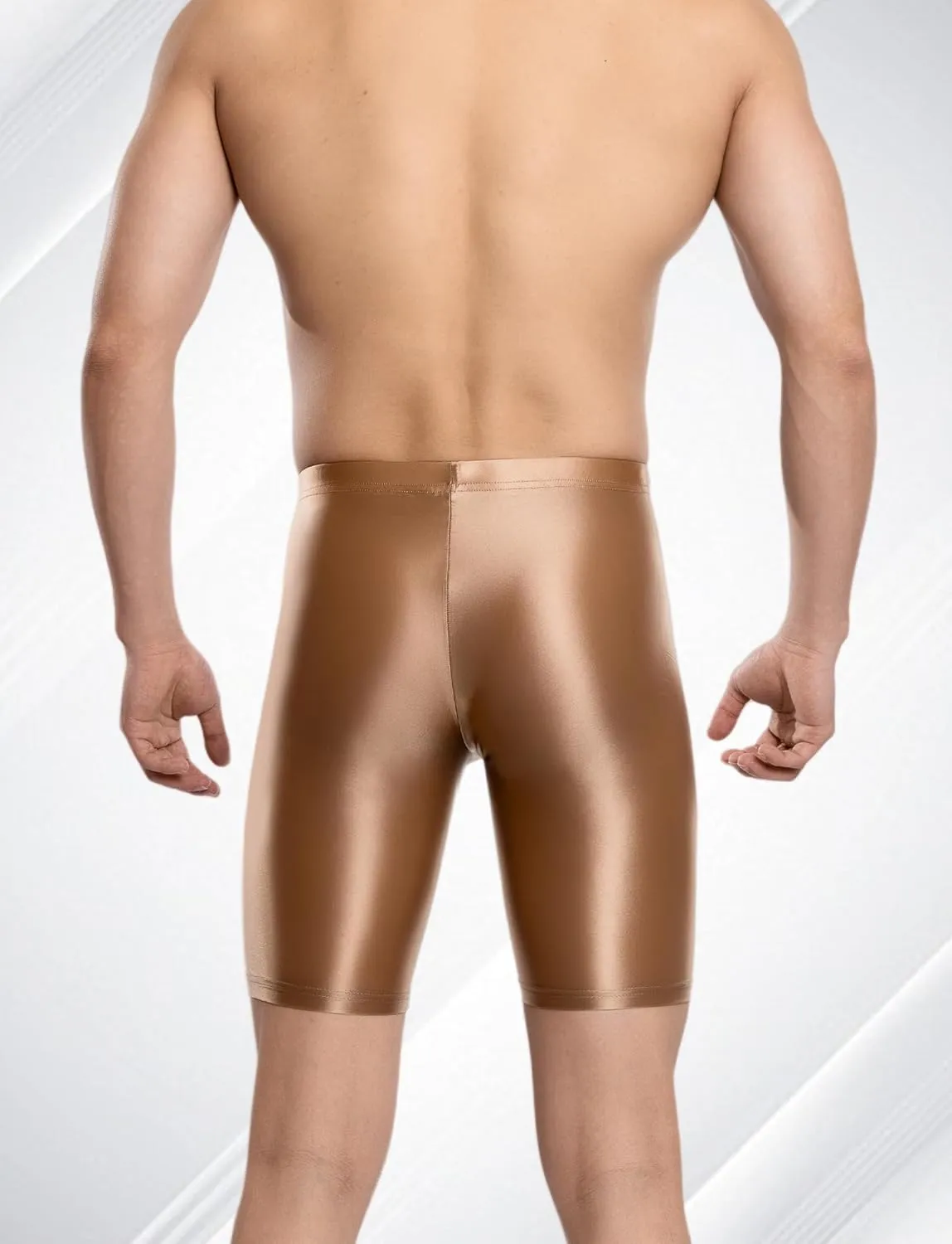 SEAUR Men's Shiny Sports Tights Shorts Oil Glossy Seamless Workout Compression Shorts See Through Trunks Underpants