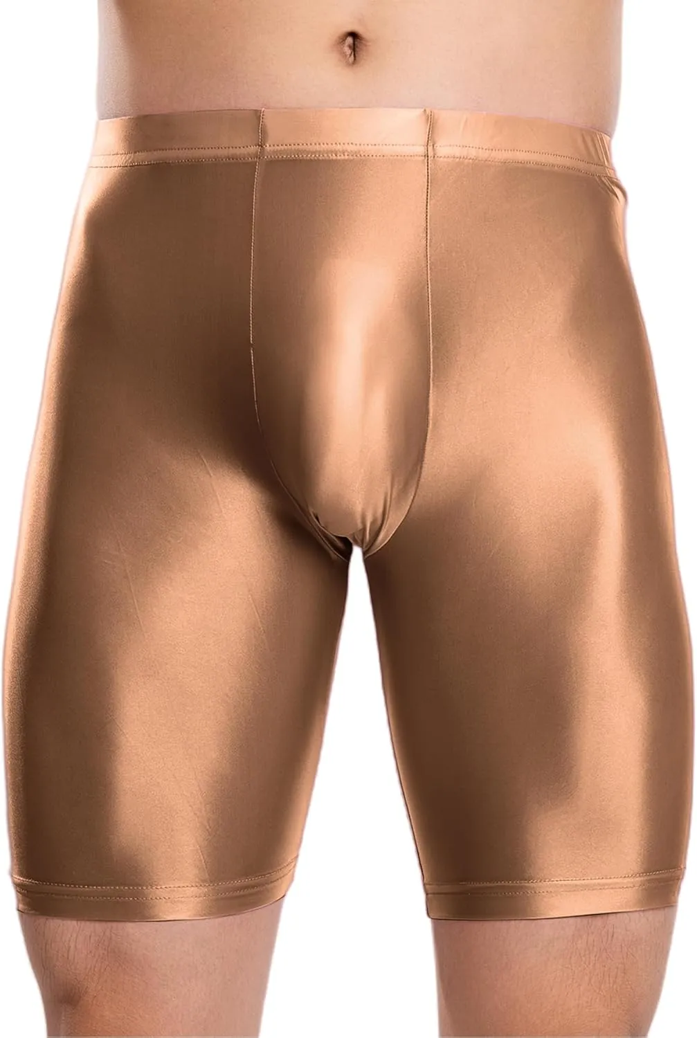 SEAUR Men's Shiny Sports Tights Shorts Oil Glossy Seamless Workout Compression Shorts See Through Trunks Underpants