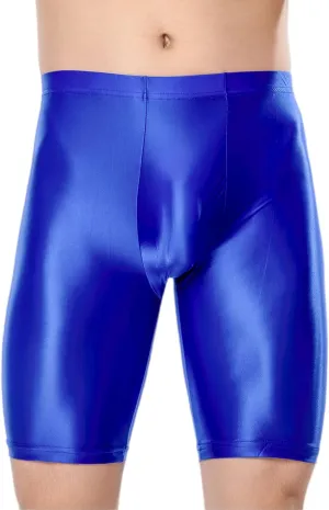 SEAUR Men's Shiny Sports Tights Shorts Oil Glossy Seamless Workout Compression Shorts See Through Trunks Underpants