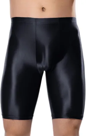 SEAUR Men's Shiny Sports Tights Shorts Oil Glossy Seamless Workout Compression Shorts See Through Trunks Underpants