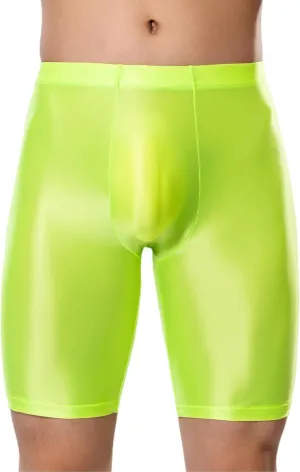 SEAUR Men's Shiny Sports Tights Shorts Oil Glossy Seamless Workout Compression Shorts See Through Trunks Underpants