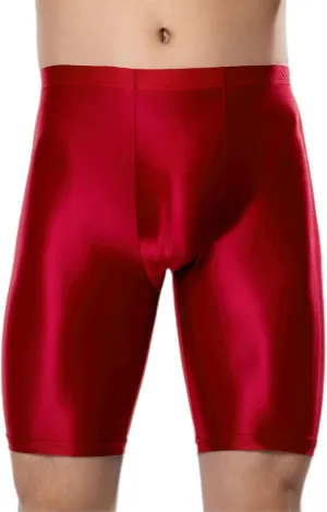 SEAUR Men's Shiny Sports Tights Shorts Oil Glossy Seamless Workout Compression Shorts See Through Trunks Underpants