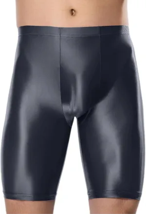 SEAUR Men's Shiny Sports Tights Shorts Oil Glossy Seamless Workout Compression Shorts See Through Trunks Underpants