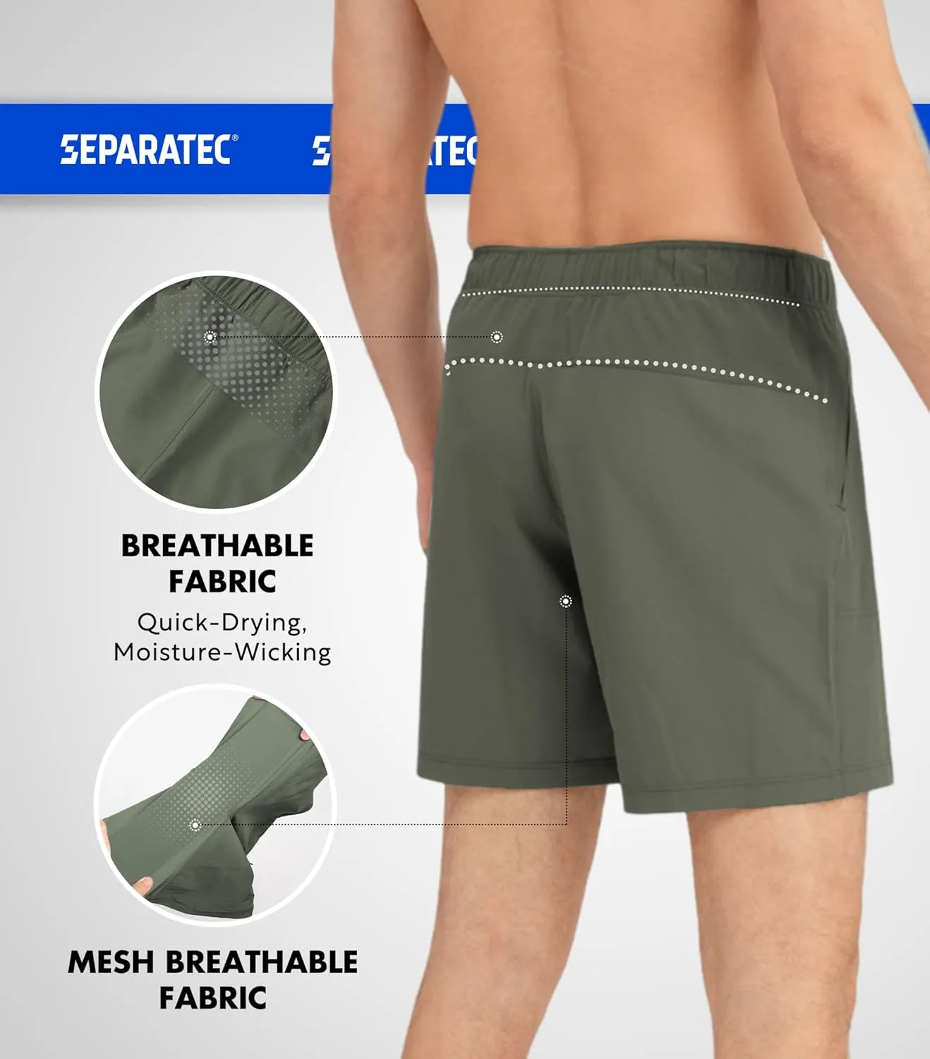 Separatec Mens Athletic Gym Shorts - Breathable Men's Quick Dry Short with Zipper Pockets for Running, Workout