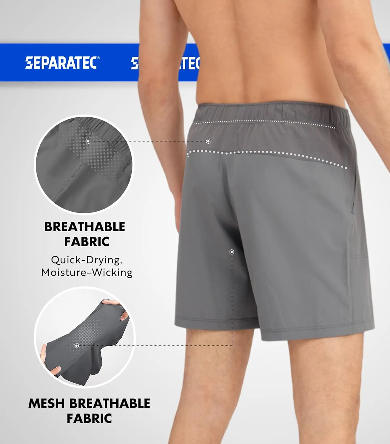 Separatec Mens Athletic Gym Shorts - Breathable Men's Quick Dry Short with Zipper Pockets for Running, Workout