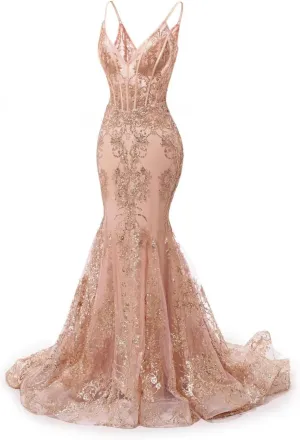 Sparkly Sequin Mermaid Prom Dresses with Train 2025 Spaghetti Straps Corset Formal Dresses Bodycon Ball Gowns XOD0425