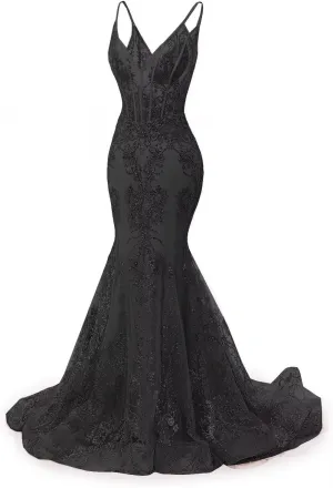 Sparkly Sequin Mermaid Prom Dresses with Train 2025 Spaghetti Straps Corset Formal Dresses Bodycon Ball Gowns XOD0425