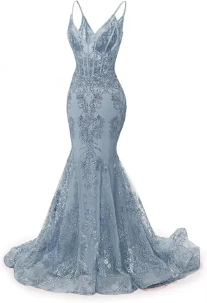 Sparkly Sequin Mermaid Prom Dresses with Train 2025 Spaghetti Straps Corset Formal Dresses Bodycon Ball Gowns XOD0425