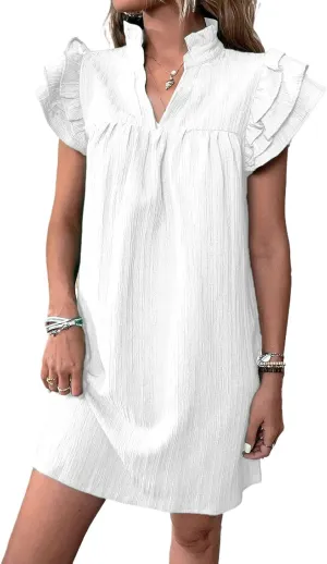 Summer Dresses for Women 2025 Multi Layer Ruffle Sleeve V Neck Pullover Dress Fashion Dressy Cocktail Dresses