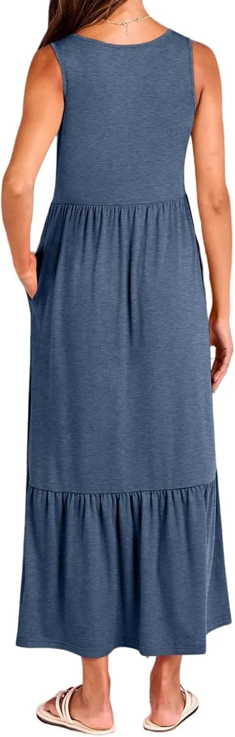 Summer Dresses for Women 2025 Sleeveless V Neck Sundress Ruffle Tiered Beach Vacation Dress The Waist Dresses