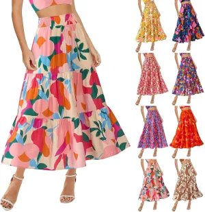 Summer Maxi Skirts for Women 2025 Vacation Boho Floral High Waisted Skirt Trendy Flowy Ruffle Tiered A Line Skirt