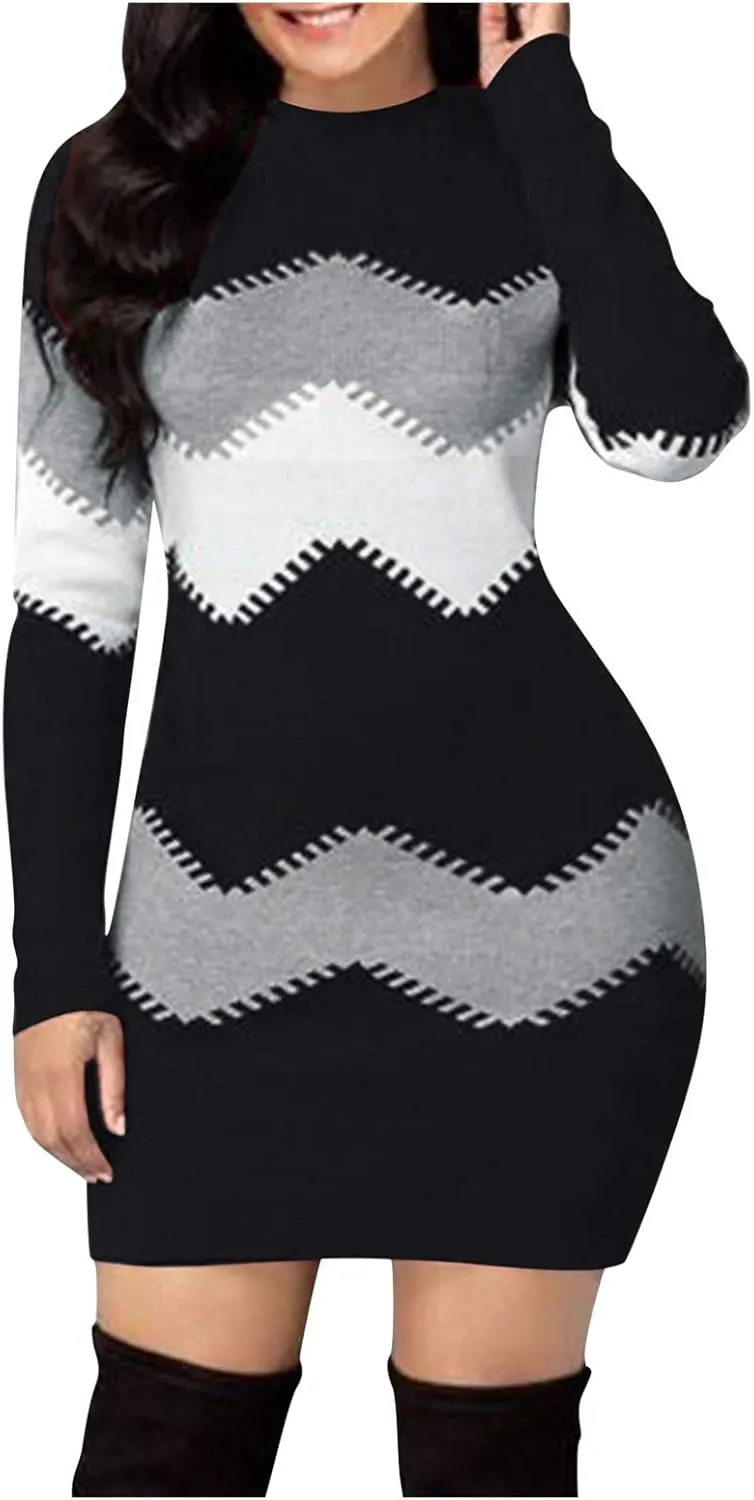 Sweater Dress Midi Turtleneck Home Lady Stretchable Elasticity Sweater Stretchable Elasticity