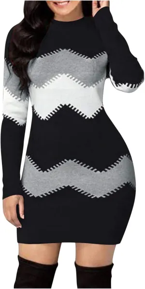 Sweater Dress Midi Turtleneck Home Lady Stretchable Elasticity Sweater Stretchable Elasticity