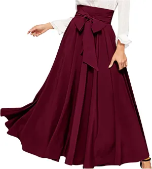 TANGNADE Women's High Waist A-Line Skirt Ankle Length Casual Flowy Long Flared Summer Trendy Elegant Maxi Skirt