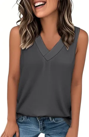 Tank Tops for Women Summer V Neck T Shirt Trendy Sleeveless Flowy Basic Tee Shirt Loose Fashion 2025