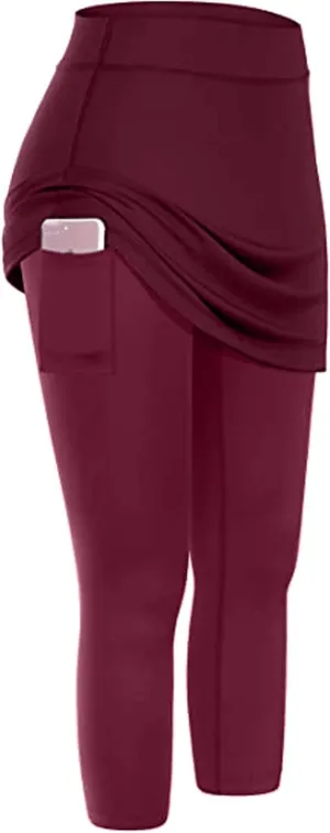 Tennis Skirted Leggings with Pockets for Women Yoga Legging with Skirts Tummy Control High Waist Athletic Sport Pants