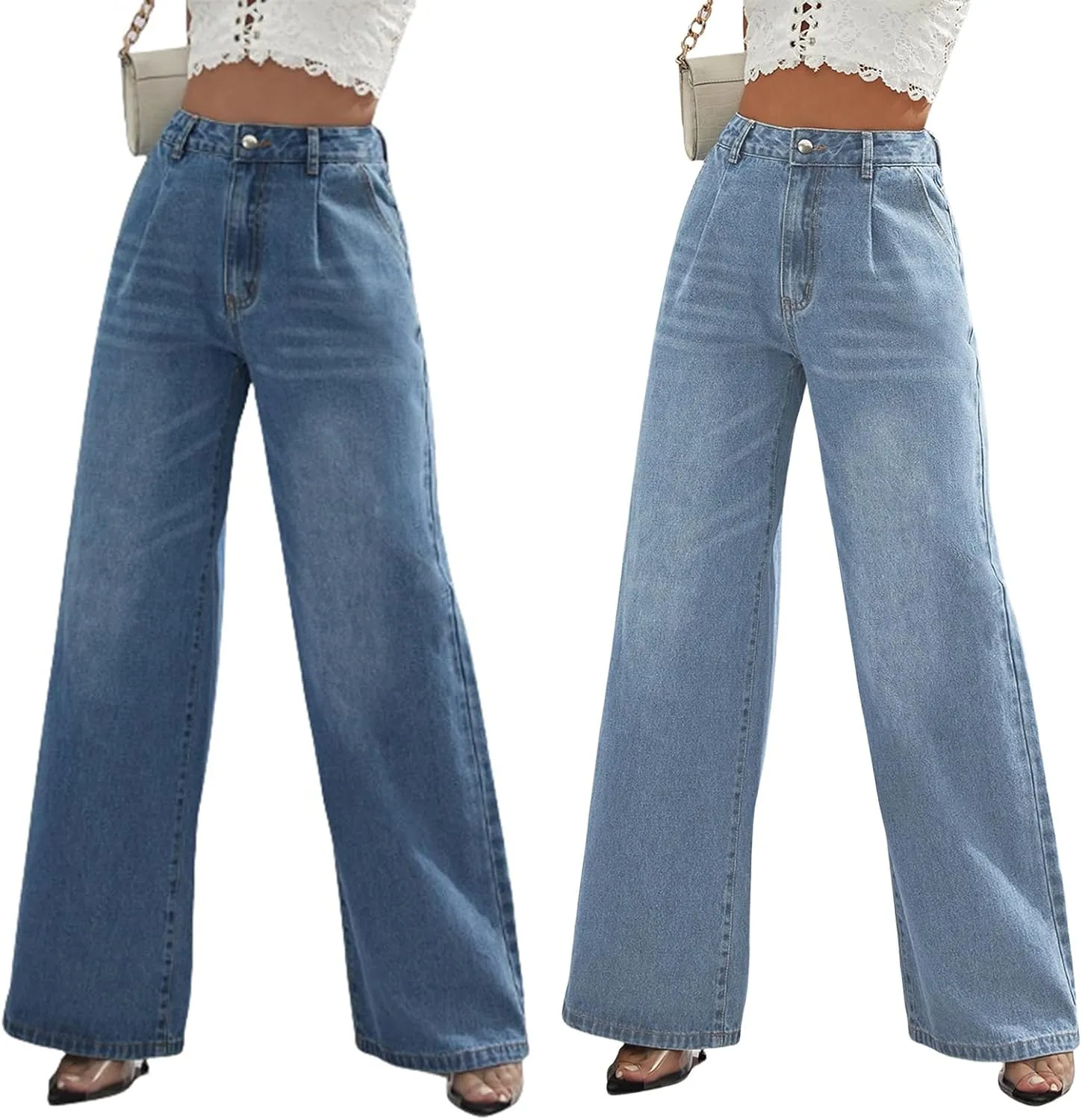 Wide Leg Jeans for Women 2024 Trendy High Waisted Elastic Straight Leg Jeans Buttoned Loose Denim Pants with Pocket