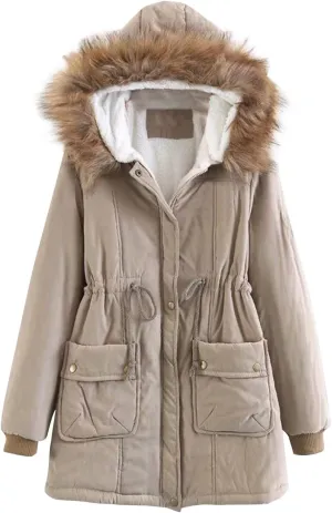 Winter Parka Coat for Women Winter Thicken Puffer Coat Warm Jacket with Faux Fur Removable Hood Warm Cashmere Outerwear