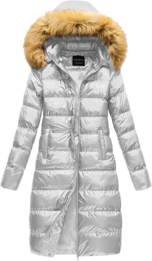 Winter Simple Solid Zipper Long Puffer Coat for Womens Warm Casual Slim Quilted Down Coat Long Sleeve Hooded Jacket