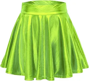 Womans Skirts Mini Casual Fashion Pleated Shiny Skirt A-Line Flared Women's Skirt High Waisted Teen Girls Mini