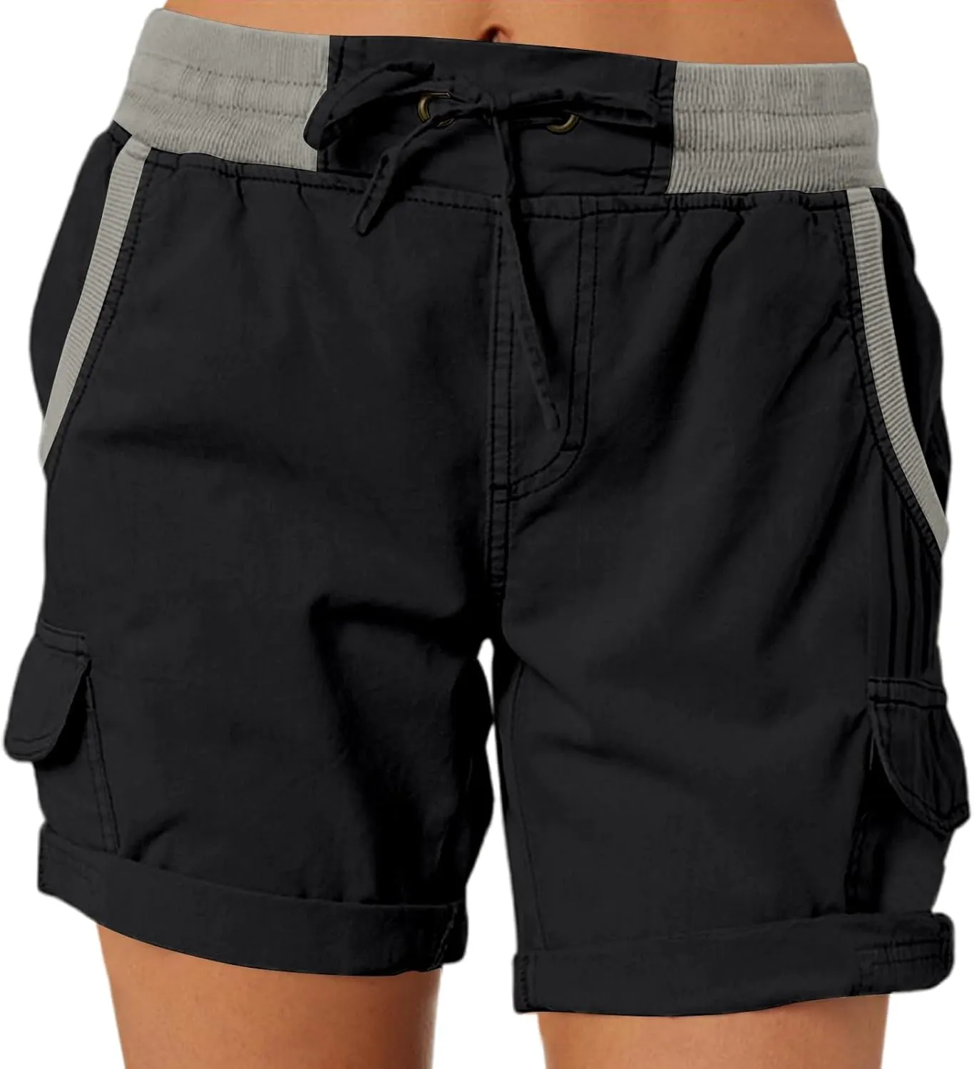Women Cargo Shorts for Summer Elastic Waist Drawstring Trendy Hiking Outdoor with Pockets Baggy Solid Clothes