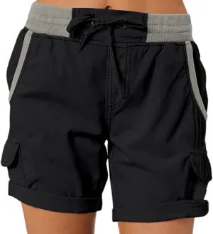 Women Cargo Shorts for Summer Elastic Waist Drawstring Trendy Hiking Outdoor with Pockets Baggy Solid Clothes