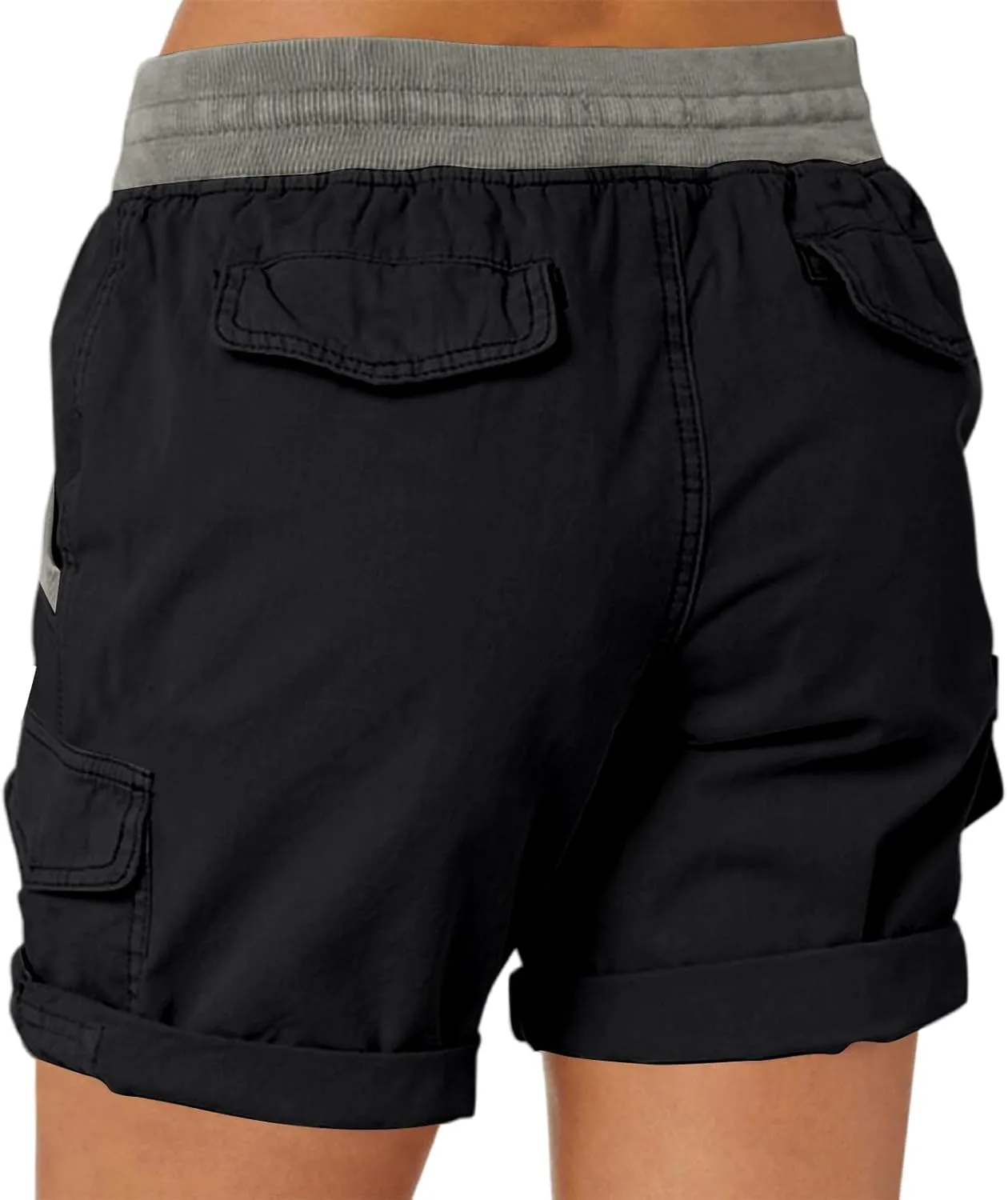 Women Cargo Shorts for Summer Elastic Waist Drawstring Trendy Hiking Outdoor with Pockets Baggy Solid Clothes