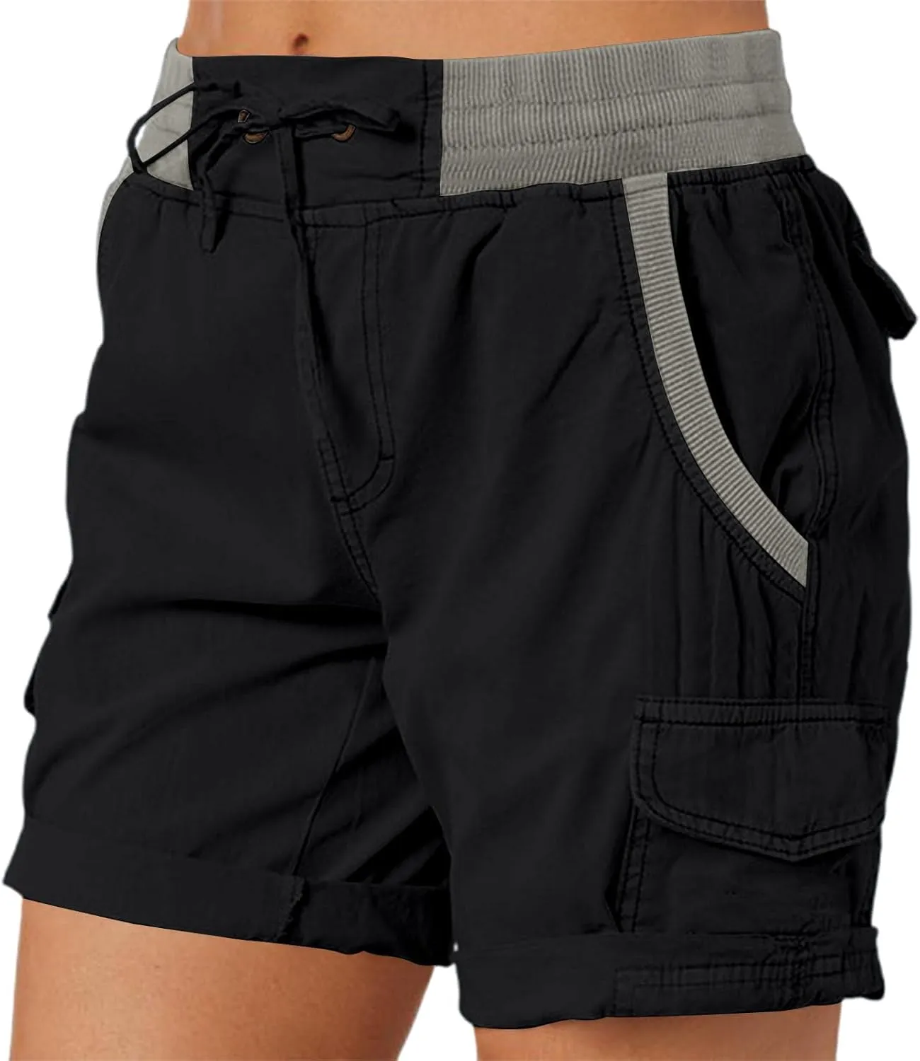 Women Cargo Shorts for Summer Elastic Waist Drawstring Trendy Hiking Outdoor with Pockets Baggy Solid Clothes
