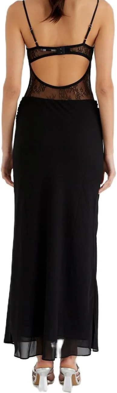Women Cut Out Lace Maxi Dress Backless Sleeveless Lace Patchwork Bodycon Long Dresses Cocktail Evening Dress