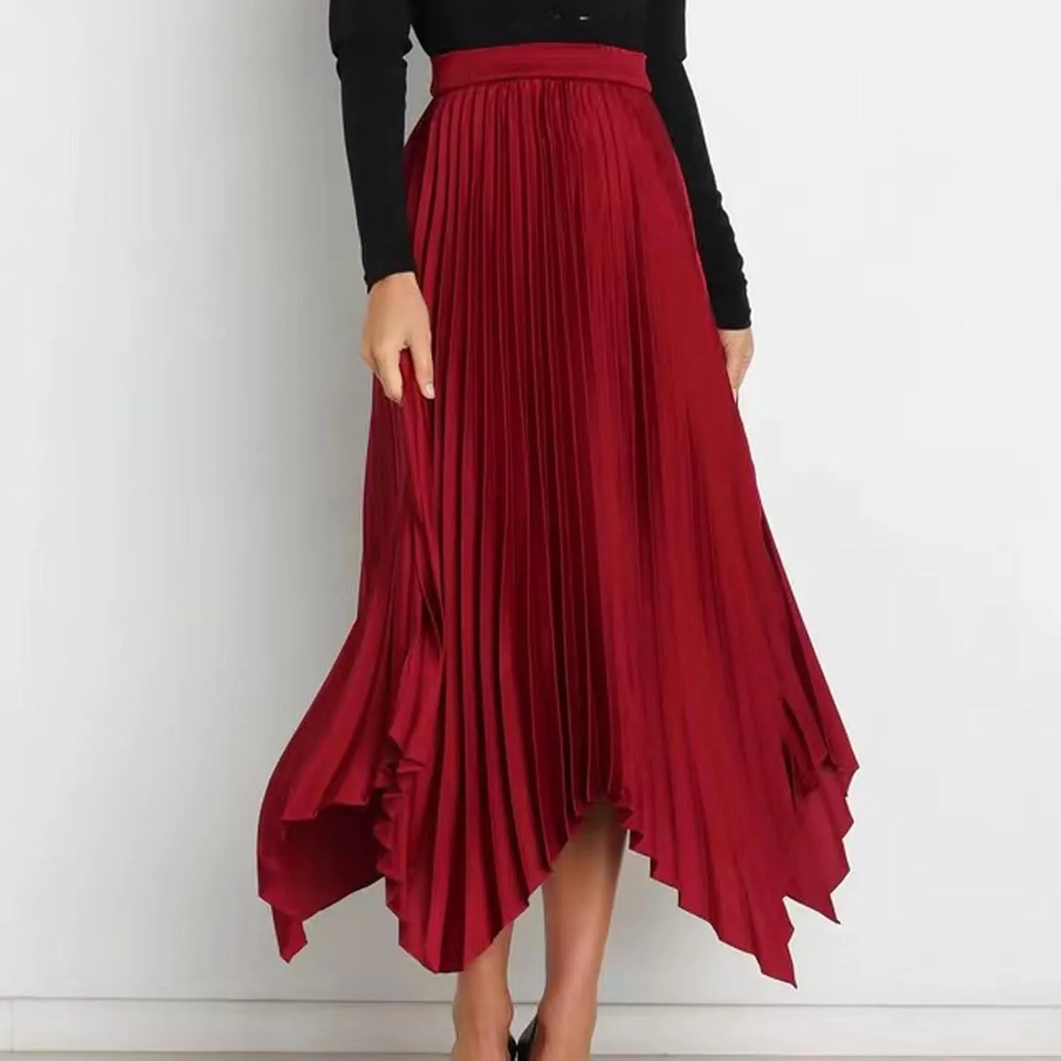 Women High Waisted Flowy Skirts A-line Long Maxi Skirt Casual Summer Pleated Skirts Asymmetrical Skirt Travel Outfit