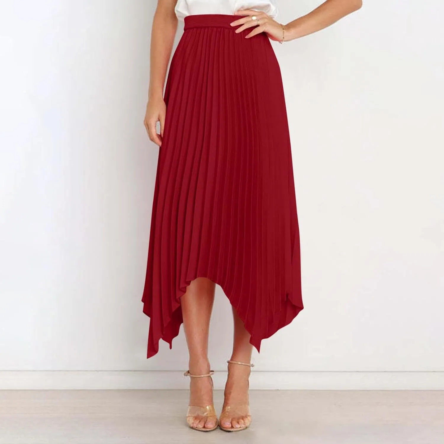 Women High Waisted Flowy Skirts A-line Long Maxi Skirt Casual Summer Pleated Skirts Asymmetrical Skirt Travel Outfit