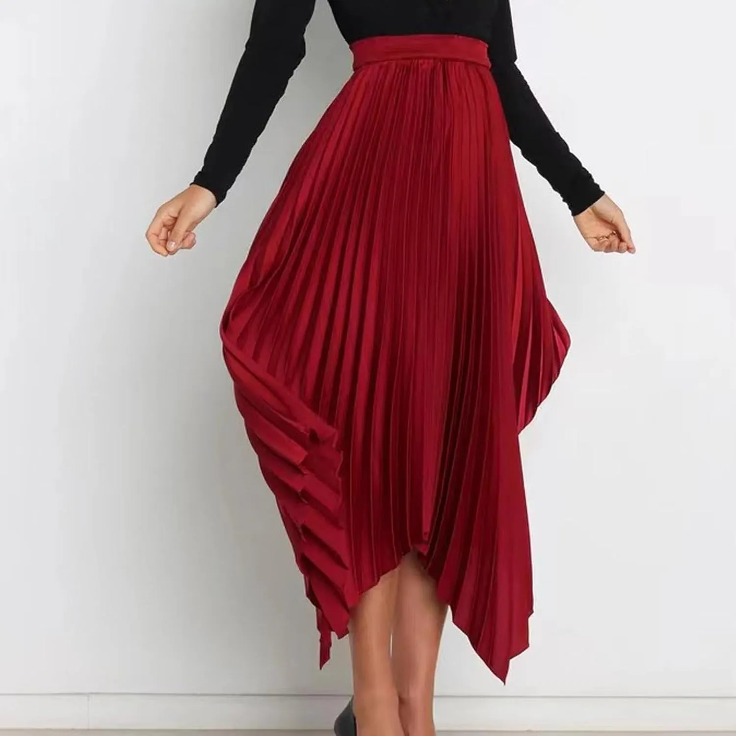 Women High Waisted Flowy Skirts A-line Long Maxi Skirt Casual Summer Pleated Skirts Asymmetrical Skirt Travel Outfit