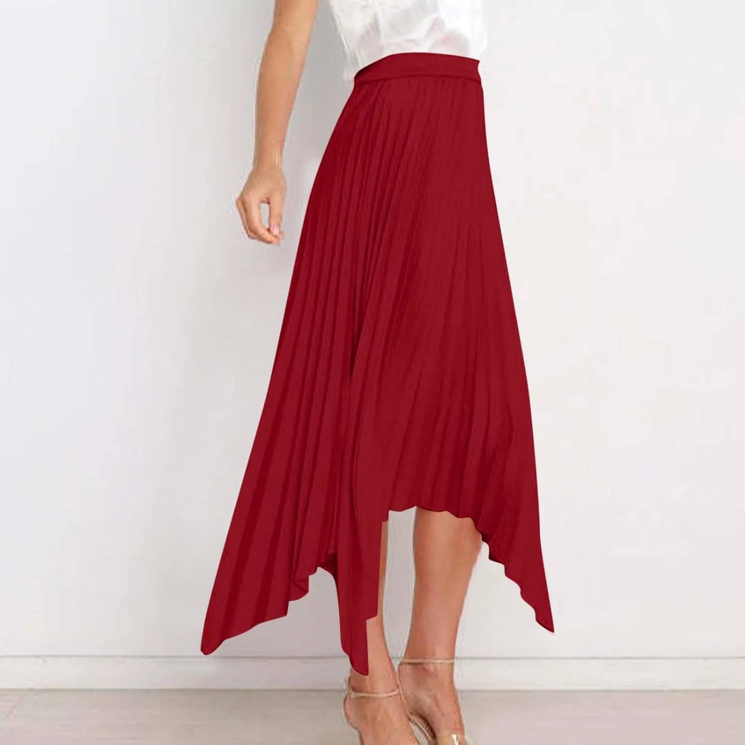 Women High Waisted Flowy Skirts A-line Long Maxi Skirt Casual Summer Pleated Skirts Asymmetrical Skirt Travel Outfit
