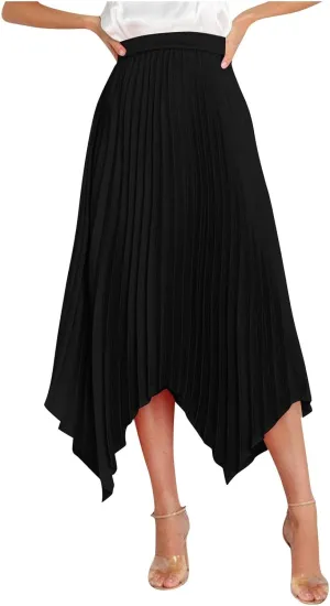 Women High Waisted Flowy Skirts A-line Long Maxi Skirt Casual Summer Pleated Skirts Asymmetrical Skirt Travel Outfit