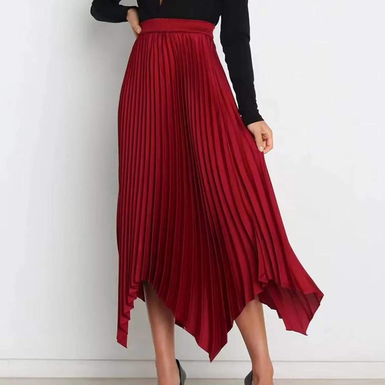 Women High Waisted Flowy Skirts A-line Long Maxi Skirt Casual Summer Pleated Skirts Asymmetrical Skirt Travel Outfit