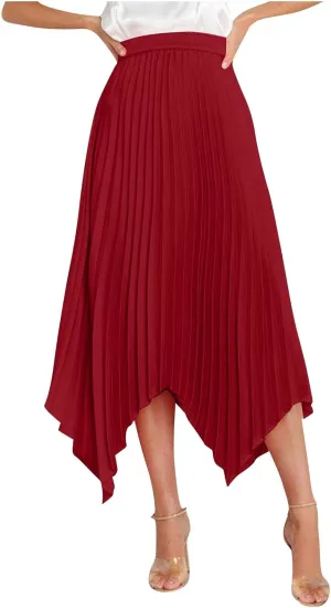 Women High Waisted Flowy Skirts A-line Long Maxi Skirt Casual Summer Pleated Skirts Asymmetrical Skirt Travel Outfit