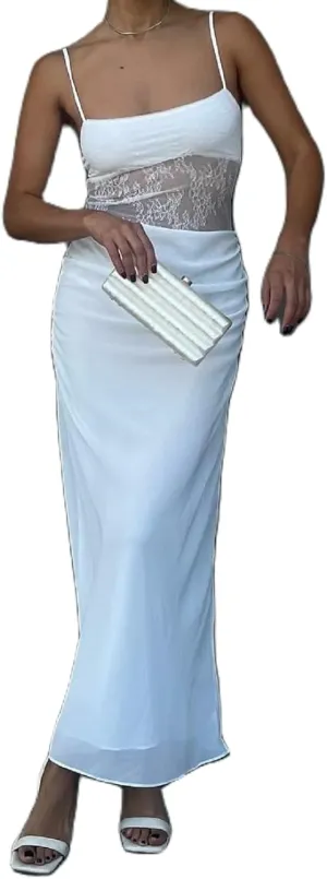 Women Lace Patchwork Long Dress Backless Sleeveless Sheer Lace Cut Out Maxi Dresses for Cocktail Party